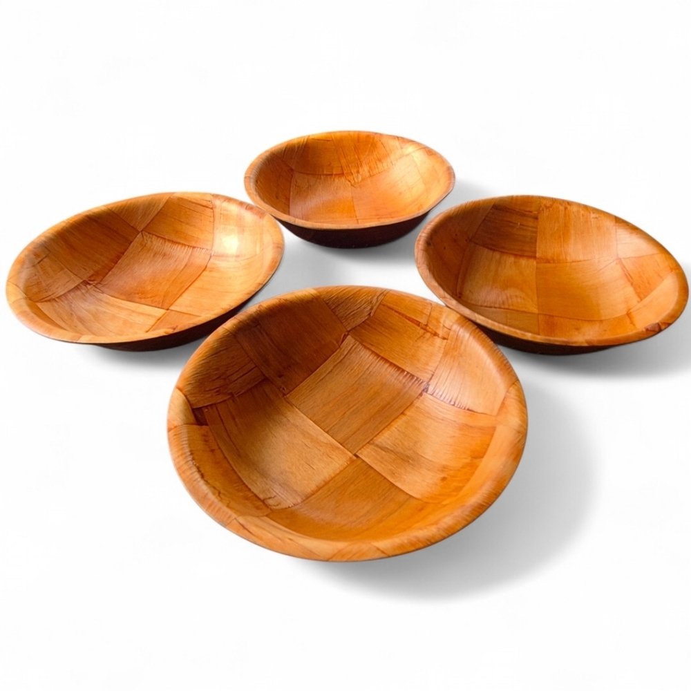 1960s Vintage Woven Parquet Wood Bowls Set of Four - Picture 2 of 6